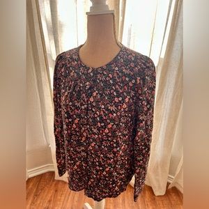 Anthropologie Floral Blouse - Black and Pink